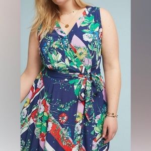 Anthropologie Maeve Spirited Faux Wrap Floral Midi Dress Plus Size 16W
